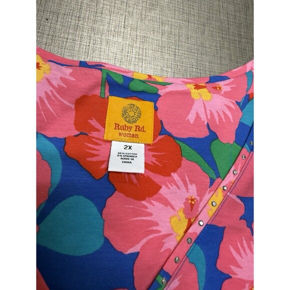 Ruby Rd Floral Shirt Womens Plus Size 2X Tropical Vacation 3/4 Sleeves Stretch - Picture 5 of 8